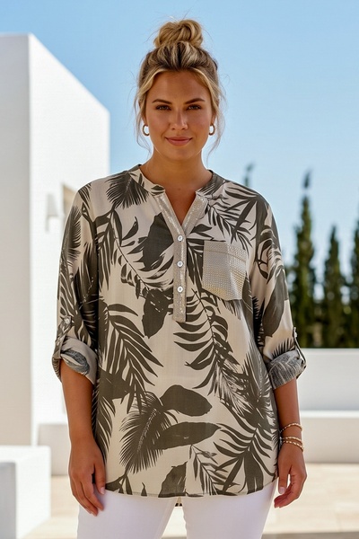 Chiccy Ιταλικό Σκούρο Μπεζ Μακρυμάνικο Κολάρο με Σχέδιο Φύλλων και Παγιέτες, ...