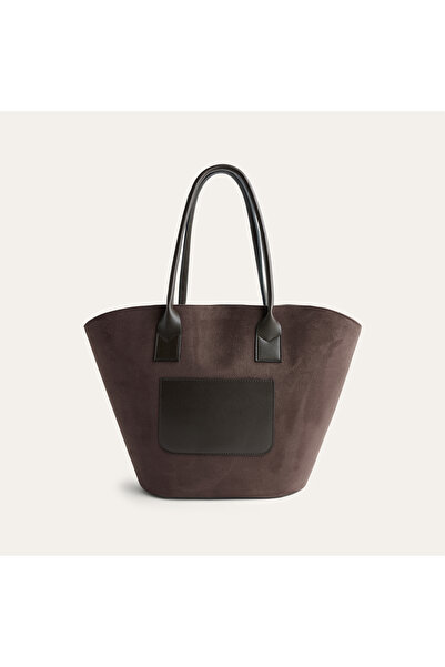 Mudo Women's Brown Suede Textured Pocket Handbag