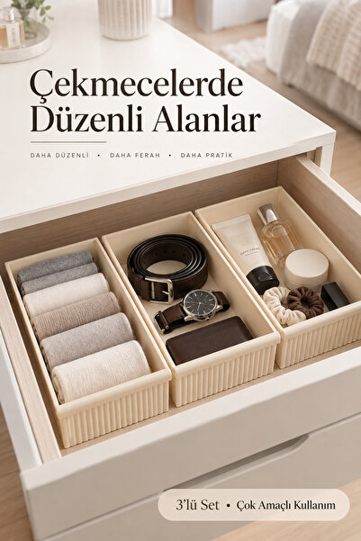 DOVİHOME Glow Serisi 3’lü Çekmece İçi Düzenleyici Organizer Kutu – Çok Amaçlı...