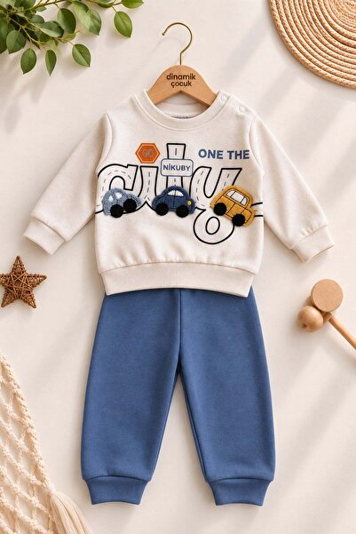 dinamik çocuk Baby boy 3d car applique sweatshirt seasonal top and bottom 2-p...