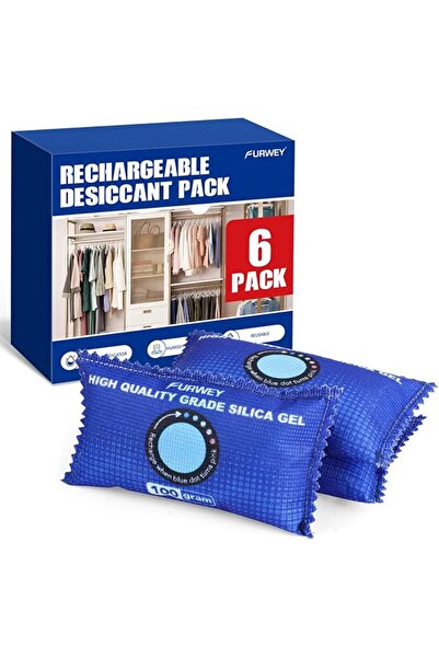 GENERAL FURWEY 6 Pack Rechargeable Desiccant Packs for Storage, 100g Each, Blue