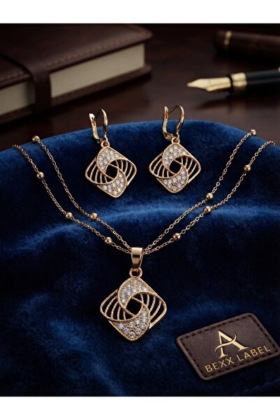 Generic Brand Bexx Label Gold-Plated Geometric Twisted Square Pendant Necklac...