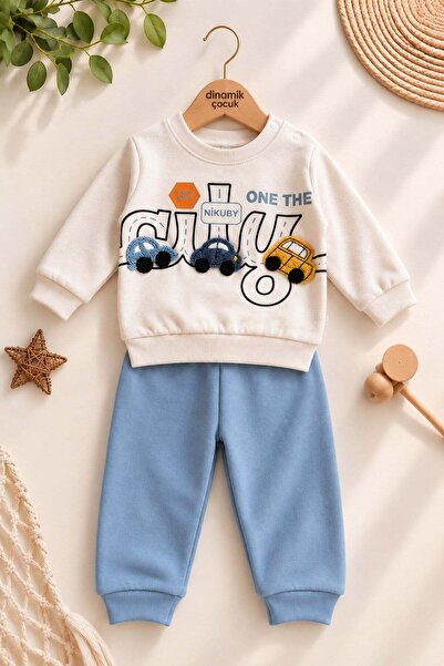 dinamik çocuk Baby boy 3d car applique sweatshirt seasonal top and bottom 2-p...