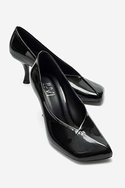 LuviShoes HERTZ Siyah Rugan Kadın Topuklu Ayakkabı