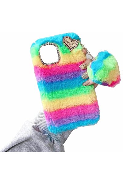 GENERAL Cute Fluffy Colorful Case for iPhone 13 Mini,Girls Women Furry Rabbit...
