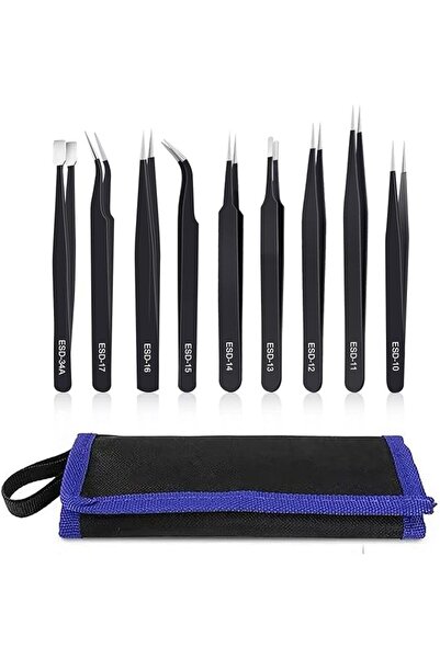 GENERAL kaverme 9PCS Precision Tweezers Set, Upgraded Anti-Static Stainless S...