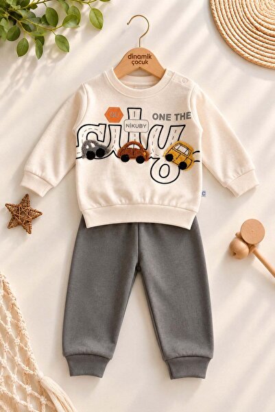 dinamik çocuk Baby boy 3d car applique sweatshirt seasonal top and bottom 2-p...