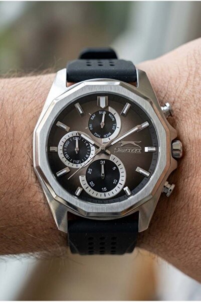 Slazenger Black Men's Wristwatch |   45mm Stainless Steel Case, Silicone Cord
