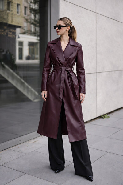 gm giyimarket Νέα σεζόν Γυναικεία Oversize Δερμάτινη Καμπαρντίνα