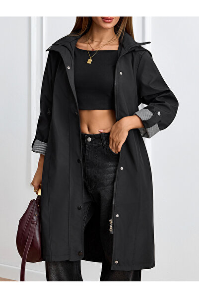 ladyzey Ladzyzey Women's Black Mid-Length Hooded Waist Elasticated Foldable S...
