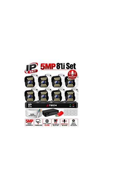 Midcom J-TECH K1021 5MP IP SESLİ Renkli Gece Görüşlü 8 Li Akıllı Güvenlik Kamera Seti – Yüz ve Araç Tanıma