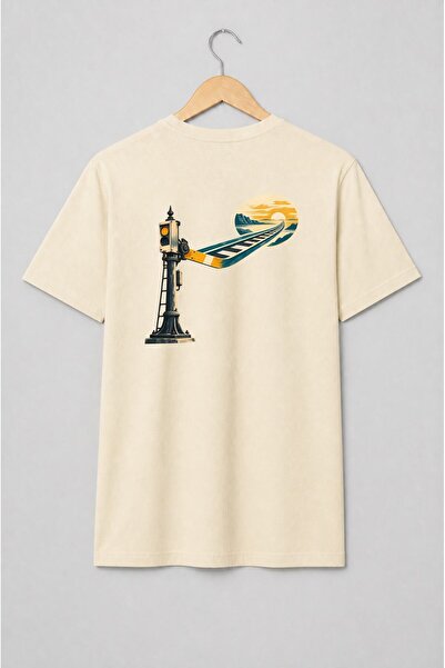 Generic Brand Tricou unisex cu Semafor feroviar și șine de tren vintage