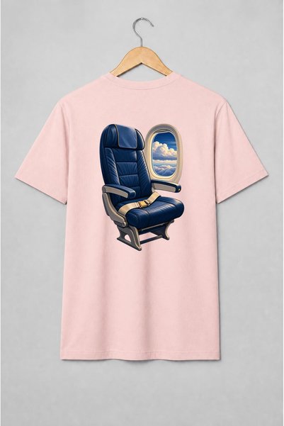 Generic Brand Tricou unisex cu Scaun de avion și fereastră cu nori pentru căl...