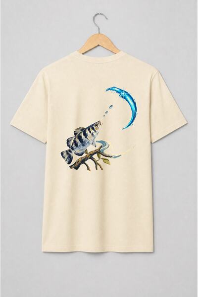 Generic Brand Tricou unisex cu Pește și val albastru pentru pescuit sportiv