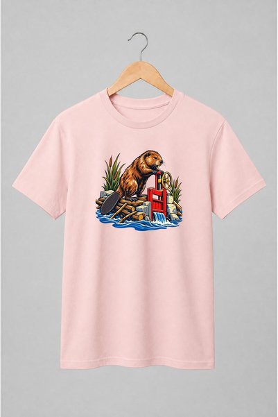 Generic Brand Tricou unisex cu Castor constructor de baraj ilustrat