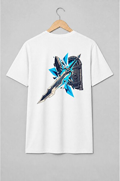 Generic Brand Tricou unisex cu Sabie fantasy și scut medieval pentru gameri