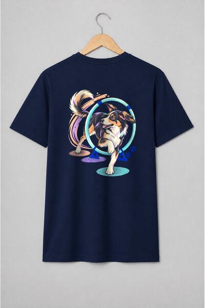 Generic Brand Tricou unisex cu Câine sărind prin cerc stil retro