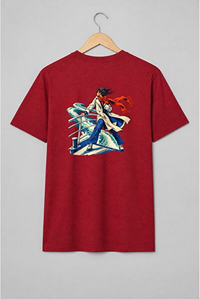 Generic Brand Tricou unisex cu Femeie pe vapor cu eșarfă roșie stil vintage