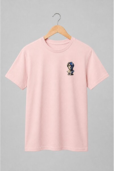Generic Brand Tricou unisex cu Bust statuar bicolor cu fisură roșie contemporan