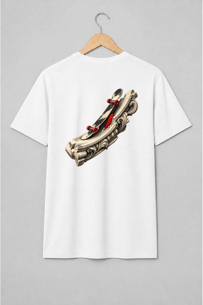 Generic Brand Tricou unisex cu Skateboard și arhitectură clasică stil urban
