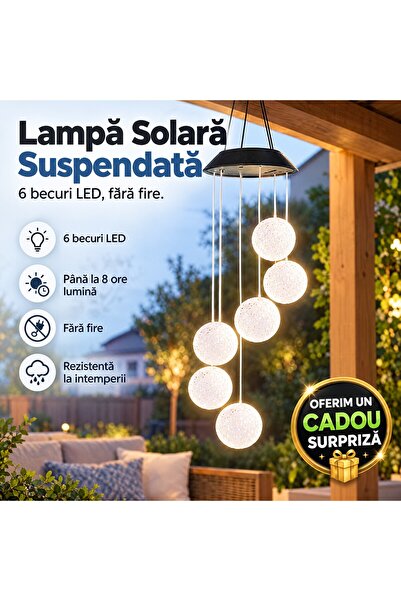 Zâna Casei Ηλιακό κρεμαστό φωτιστικό LED με 6 λάμπες, για κήπο, βεράντα και μ...