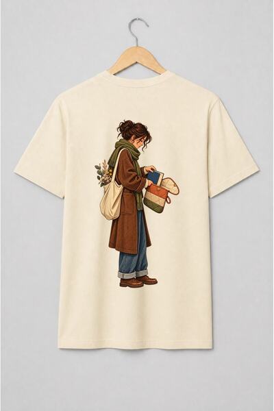 Generic Brand Tricou unisex cu Femeie cu carte și flori stil vintage