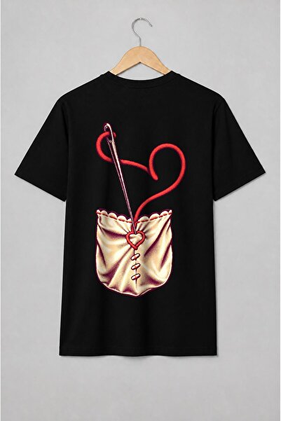 Generic Brand Tricou unisex cu Ac și ață cu inimă vintage