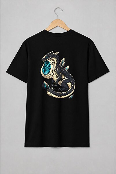 Generic Brand Tricou unisex cu Dragon negru cu scară de cristal fantasy