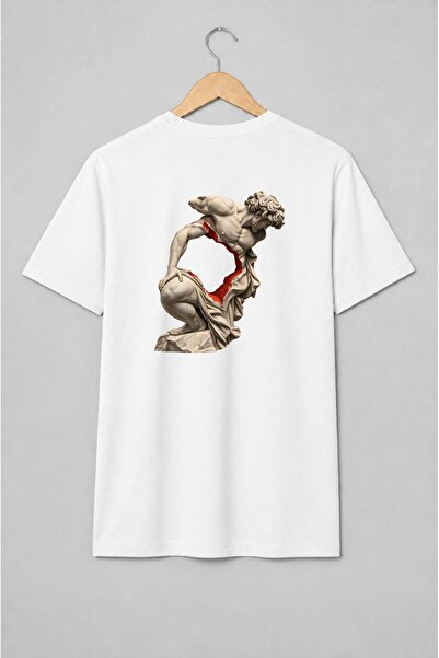 Generic Brand Tricou unisex cu Statuie clasică cu bărbat în stil dark art