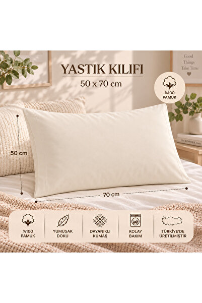 Zorluteks %100 Pamuk Saten Yastık Kılıfı 50x70 cm – Ekru