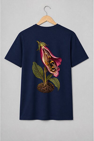 Generic Brand Tricou unisex cu Floare de degetar cu bondar ilustrație botanică