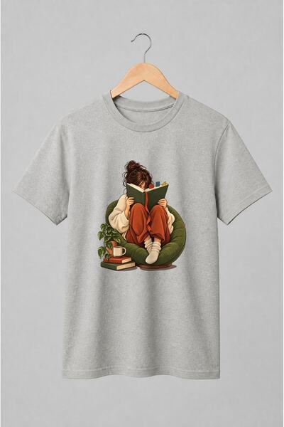 Generic Brand Tricou unisex cu Fată citind în fotoliu stil cozy