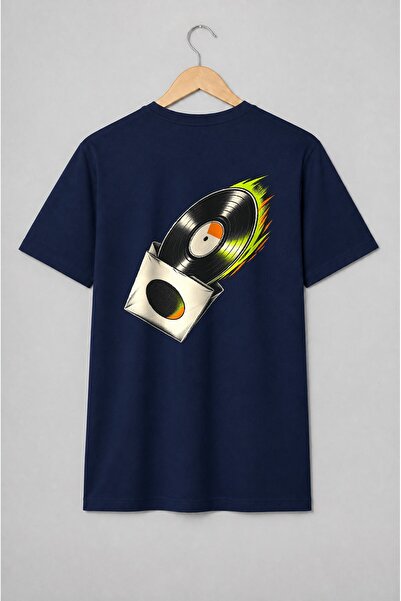 Generic Brand Tricou unisex cu Disc de vinil cu flăcări retro