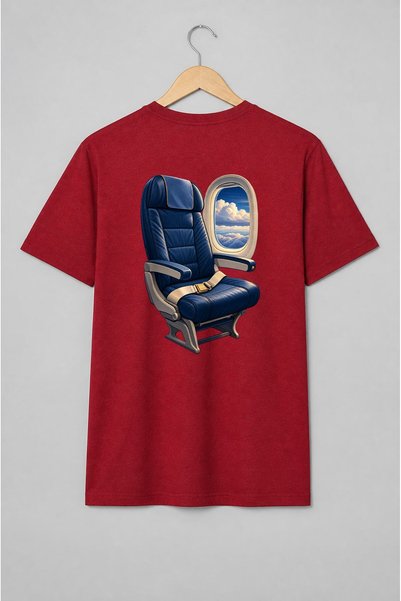 Generic Brand Tricou unisex cu Scaun de avion și fereastră cu nori pentru căl...