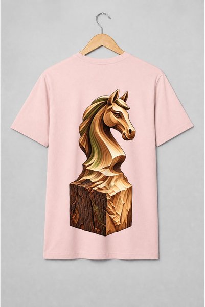 Generic Brand Tricou unisex cu Cap de cal sculptat în lemn stil artizanal