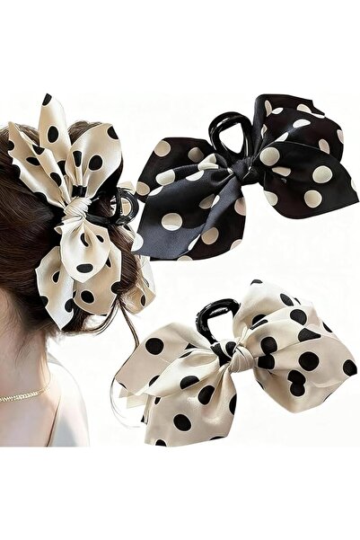 GENERAL 2Pcs Large Polka Dot Bow Hair Claw Clips, Satin Fabric Non-Slip Clips...