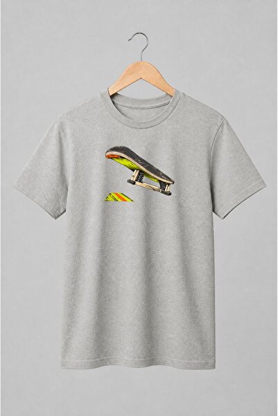Generic Brand Tricou unisex cu Skateboard retro cu efect grunge
