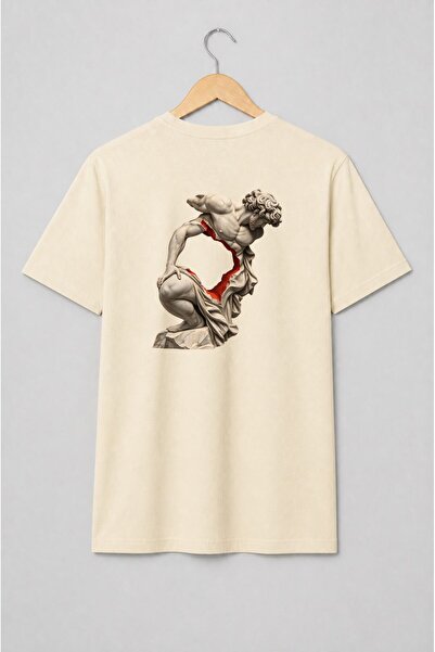 Generic Brand Tricou unisex cu Statuie clasică cu bărbat în stil dark art