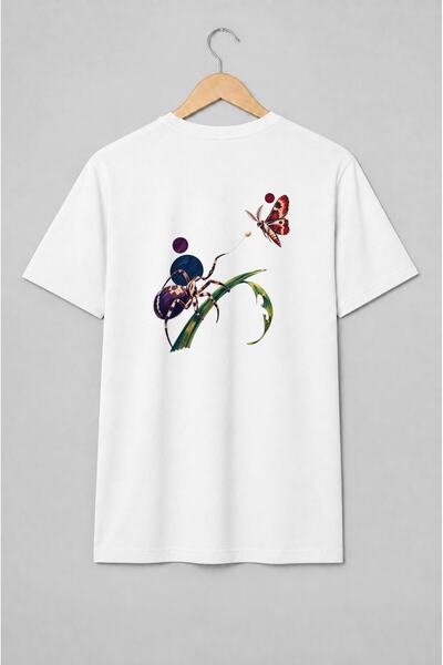 Generic Brand Tricou unisex cu Păianjen și molie pe frunză, ilustrație entomo...