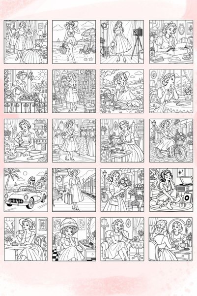 birikiyedi Vintage Ladies – Retro Women Coloring Book, Vintage Women, Nostalgia Themed Coloring Book
