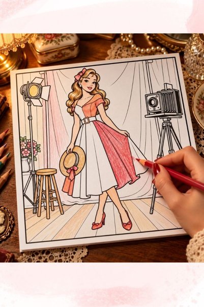 birikiyedi Vintage Ladies – Retro Women Coloring Book, Vintage Women, Nostalgia Themed Coloring Book