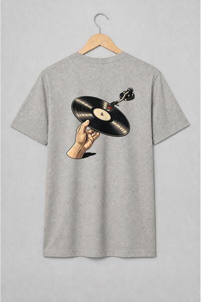Generic Brand Tricou unisex cu Disc de vinil și pick-up stil retro
