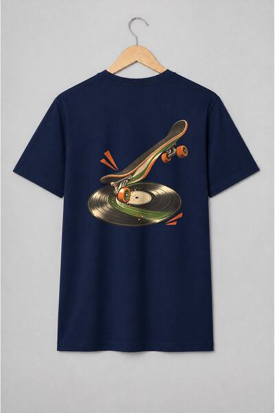 Generic Brand Tricou unisex cu Skateboard pe disc de vinil retro