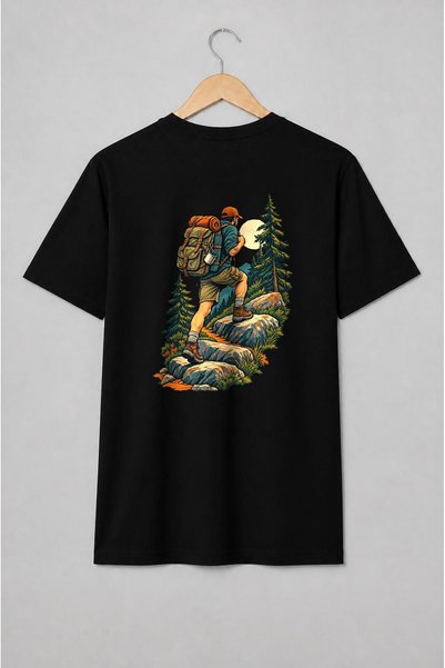 Generic Brand Tricou unisex cu Drumeț cu rucsac, ilustrație outdoor