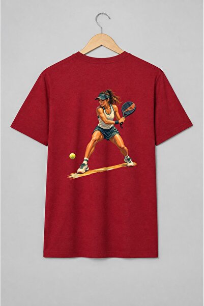 Generic Brand Tricou unisex cu Jucătoare de padel cu rachetă ilustrație pictu...