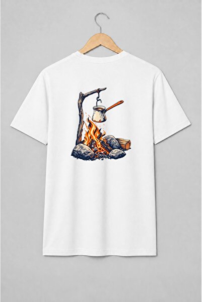 Generic Brand Tricou unisex cu Cafea la foc de tabără pentru camping