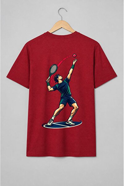 Generic Brand Tricou unisex cu Jucător de tenis la serviciu stil comic
