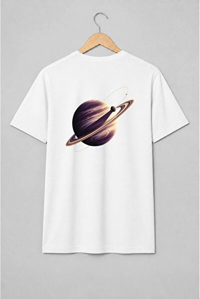 Generic Brand Tricou unisex cu Saturn cu inele în stil retro