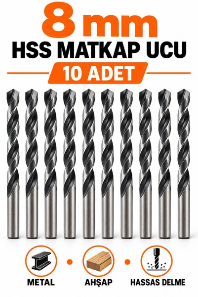 Trendhane 8 mm 10 adet HSS Matkap Ucu Metal Ahşap Delme