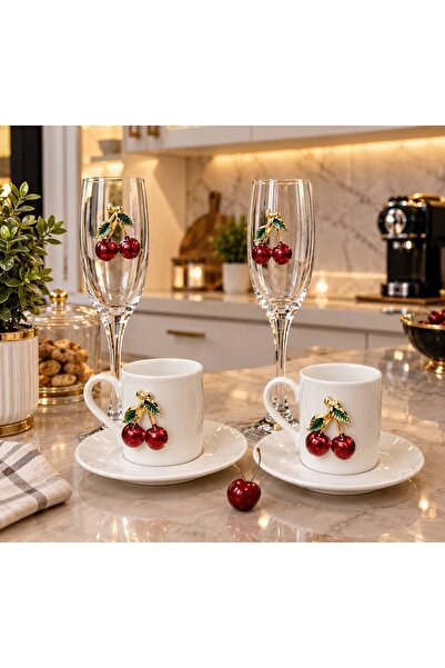 mykhediyevesanatatölyesi Double Coffee Cup and Coffee Side Glass Set Embossed...